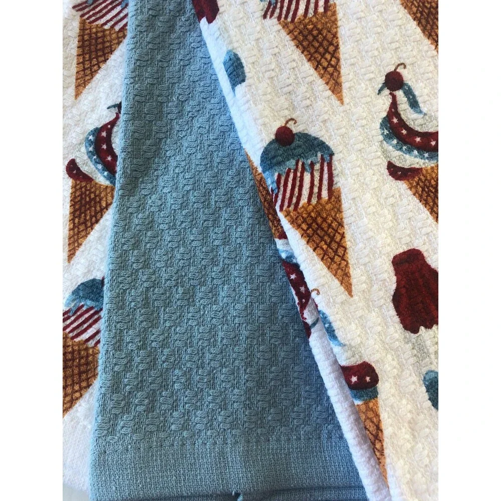 Martha Stewart Kitchen Dish Towels 4th Of July Red White Blue Ice Cream Set Of 3